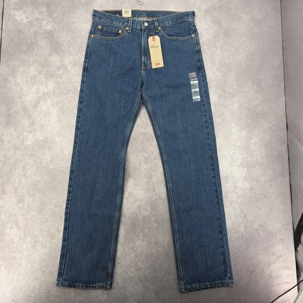 Levi's 505 Regular Fit Men's Jeans 34x34 Dark Stonewash Blue Straight Leg NWT